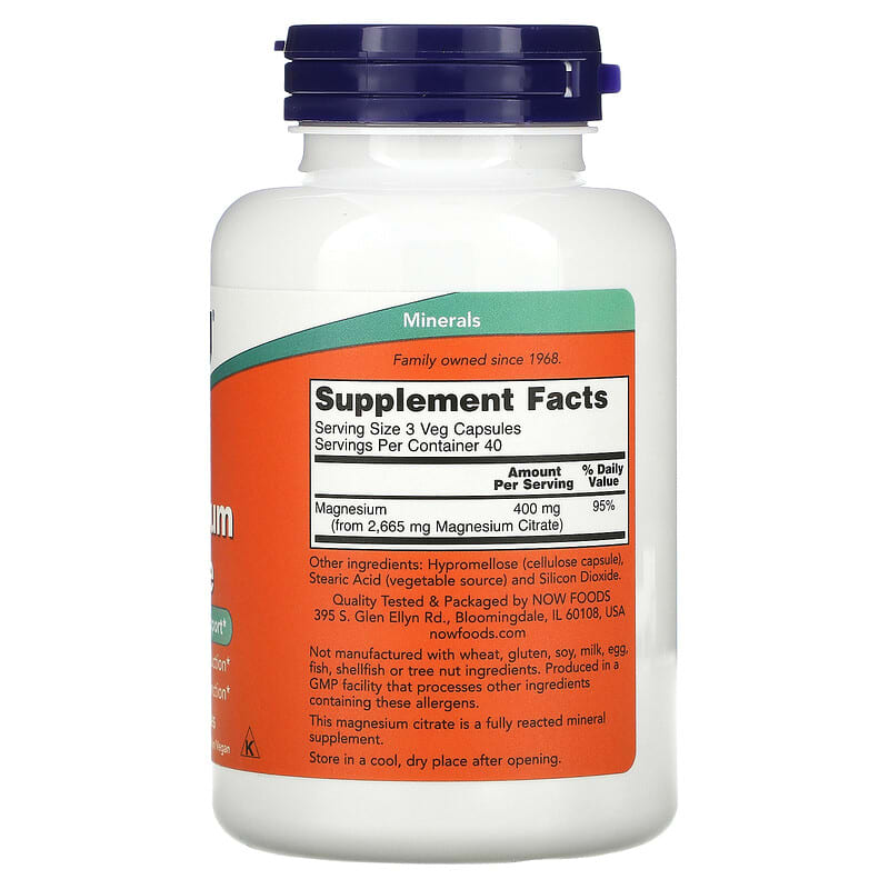 NOW Foods, Magnesium Citrate, 120 Veg Capsules 733739012944