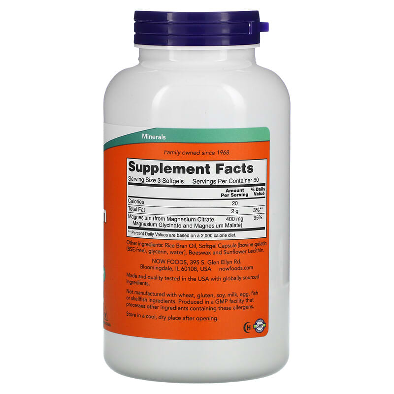 NOW Foods, Magnesium Citrate, 180 Softgels 733739012982