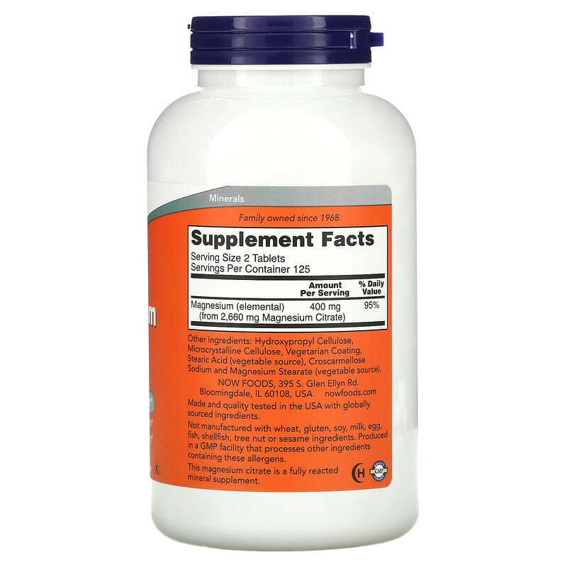 NOW Foods, Magnesium Citrate, 200 mg, 250 Tablets 733739012920