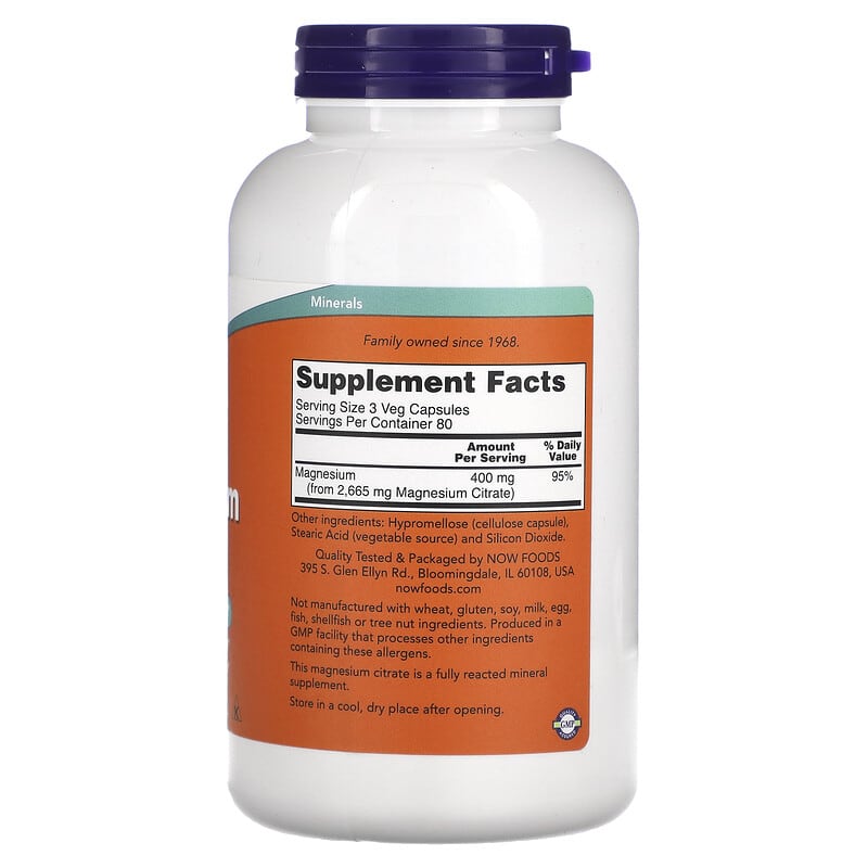 NOW Foods, Magnesium Citrate, 240 Veg Capsules 733739012968