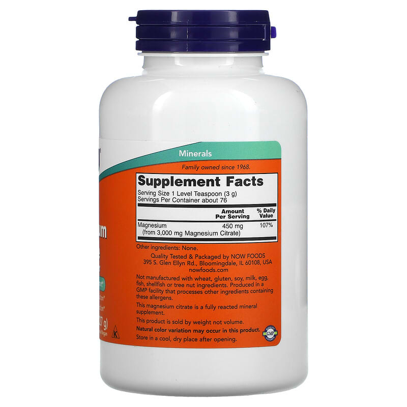 NOW Foods, Magnesium Citrate Pure Powder, 8 oz (227 g) 733739012951
