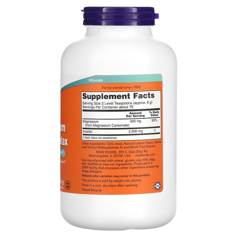 NOW Foods, Magnesium Inositol Relax, Lemonade, 16 oz (454 g) 733739012937