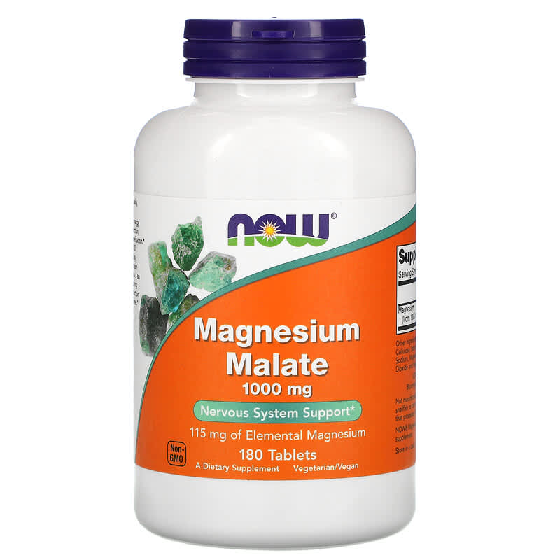 NOW Foods Magnesium Malate 1,000 mg 180 Tablets 733739013002