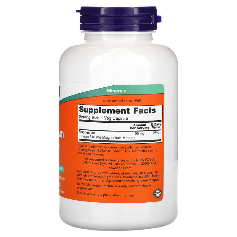 NOW Foods, Magnesium Malate Caps, 180 Veg Capsules 733739013033