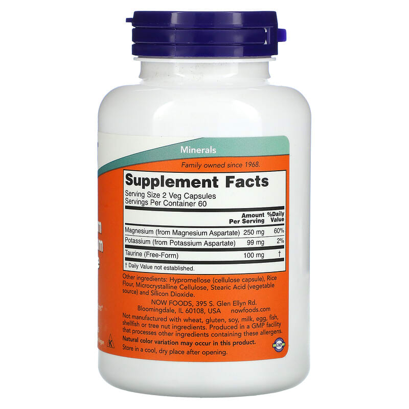 NOW Foods, Magnesium & Potassium Aspartate, 120 Veg Capsules 733739013200