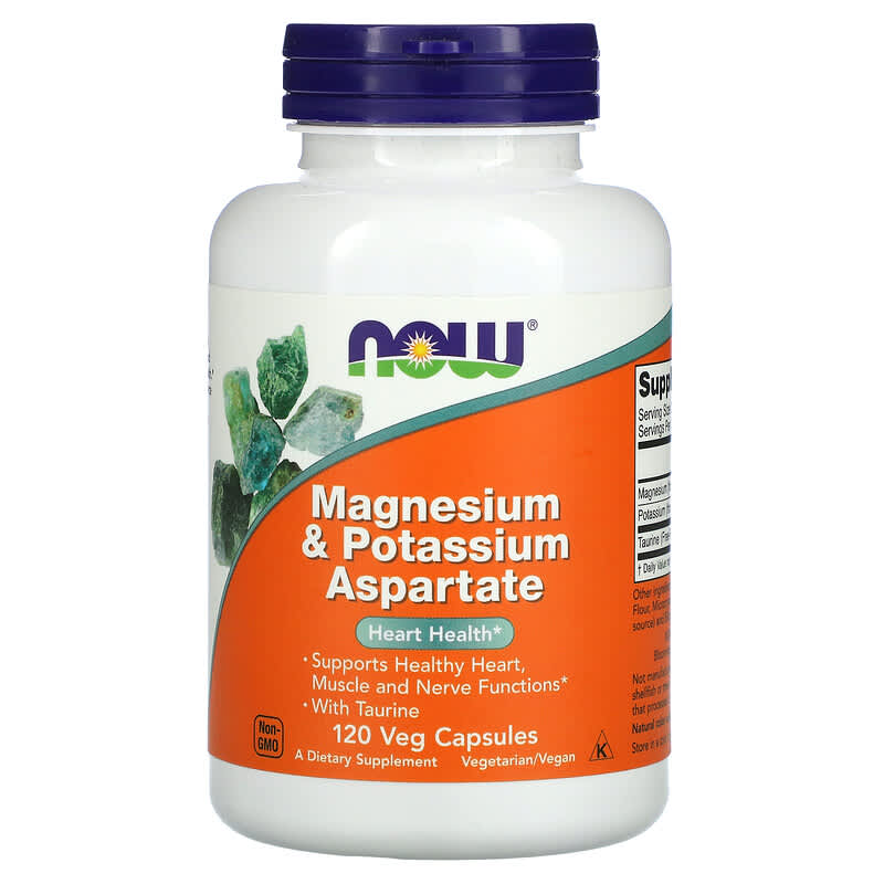NOW Foods Magnesium & Potassium Aspartate 120 Veg Capsules 733739013200