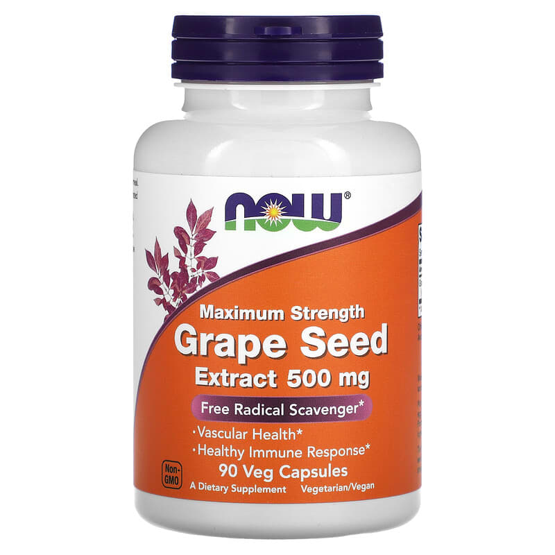 NOW Foods Maximum Strength Grape Seed Extract 500 mg 90 Veg Capsules 733739033956