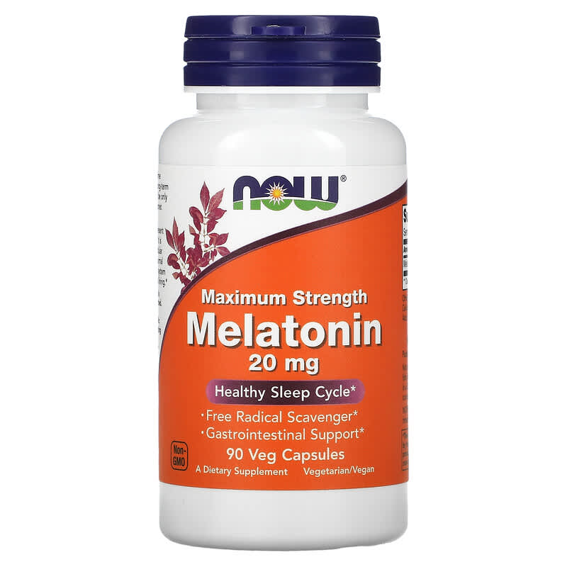 NOW Foods Maximum Strength Melatonin 20 mg 90 Veg Capsules 733739035585