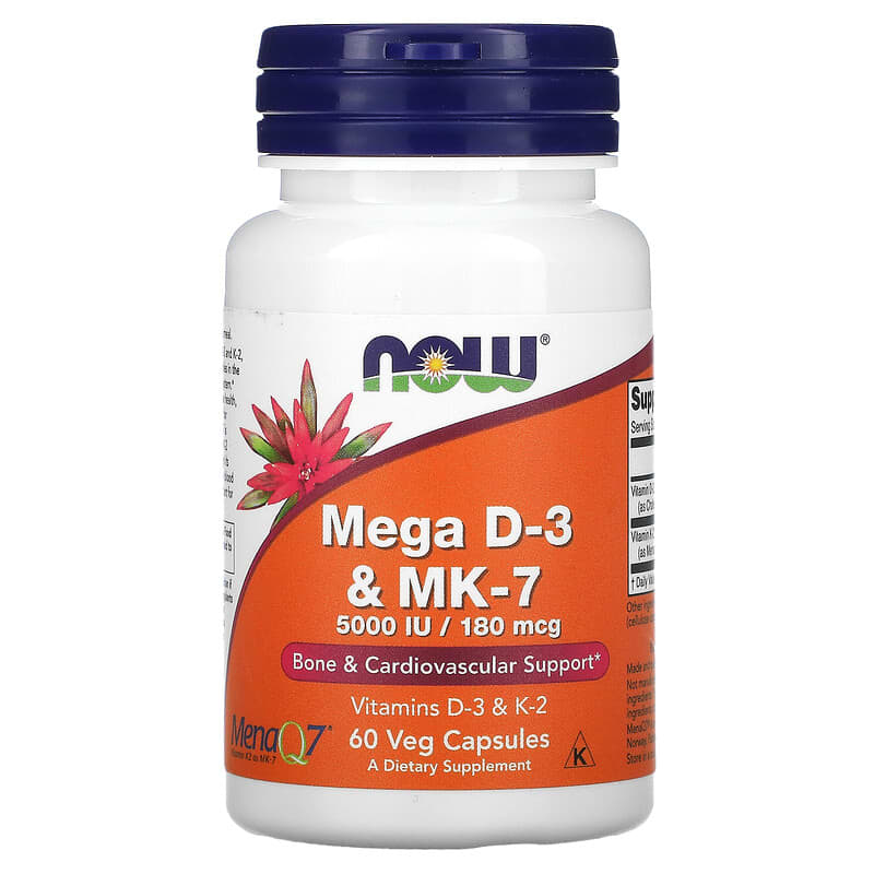 NOW Foods Mega D-3 & MK-7 180 mcg (5,000 IU) 60 Veg Capsules 733739003843