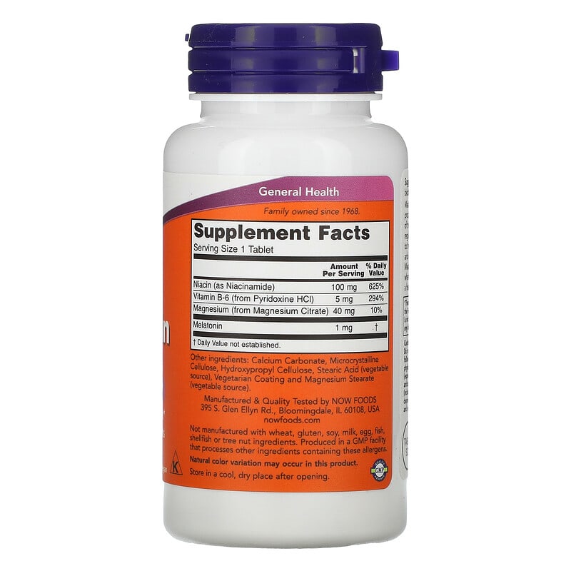 NOW Foods, Melatonin, 1 mg, 100 Tablets 733739032621