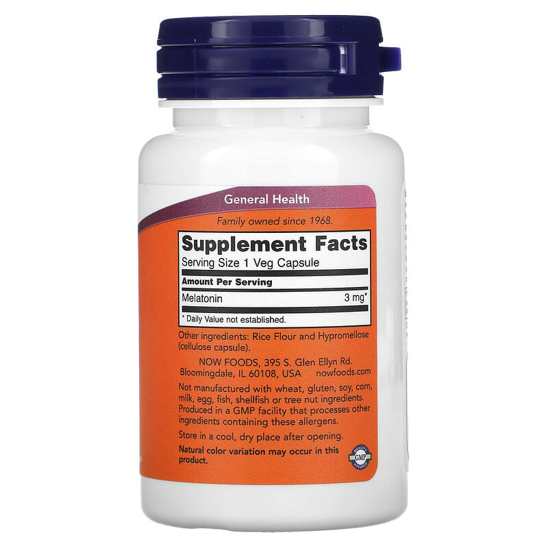 NOW Foods, Melatonin, 3 mg, 60 Veg Capsules 733739032553