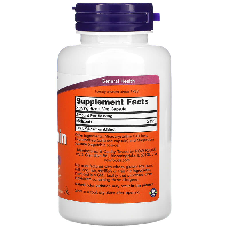 NOW Foods, Melatonin, 5 mg, 180 Veg Capsules 733739035561