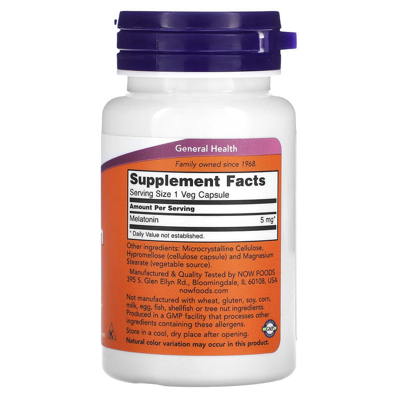 NOW Foods, Melatonin, 5 mg, 60 Veg Capsules 733739035554