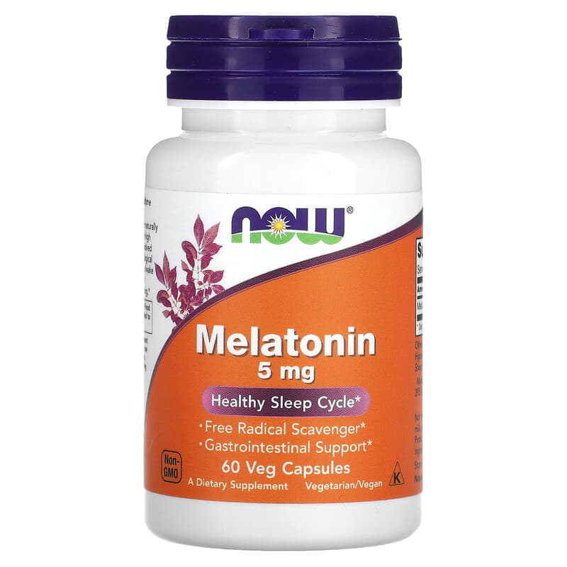 NOW Foods Melatonin 5 mg 60 Veg Capsules 733739035554