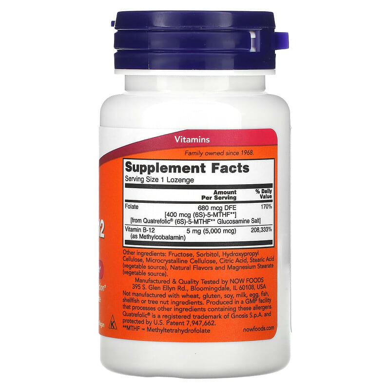 NOW Foods, Methyl B-12, 5,000 mcg, 60 Lozenges 733739004963