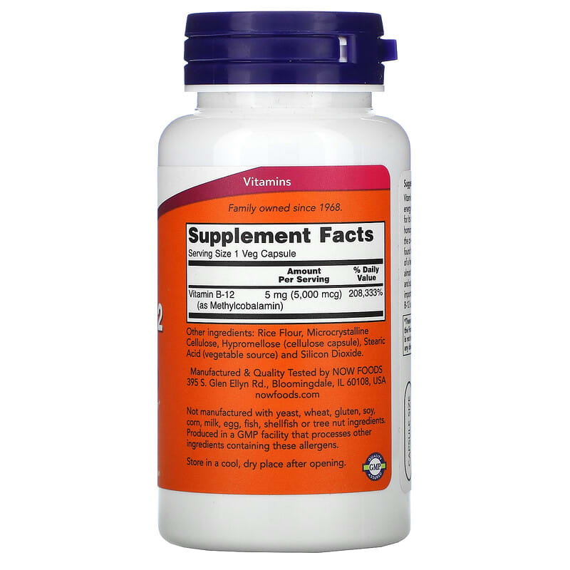 NOW Foods, Methyl B-12, 5,000 mcg, 90 Veg Capsules 733739005052