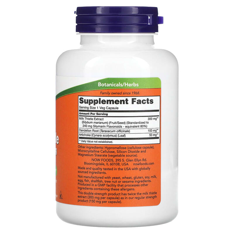 NOW Foods, Milk Thistle Extract, Double Strength, 300 mg, 200 Veg Capsules 733739047533