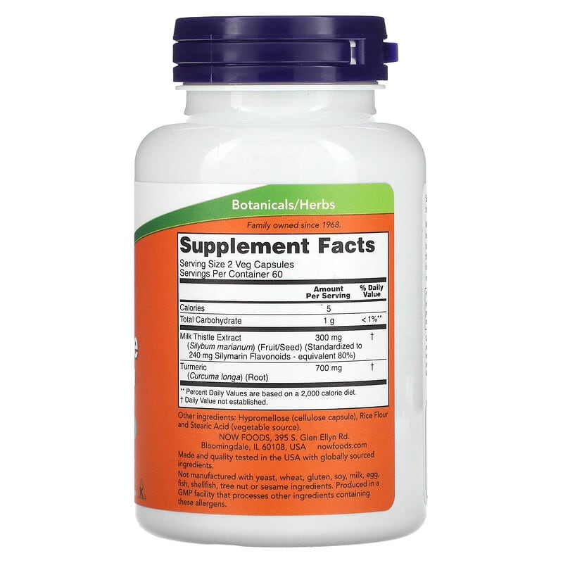 NOW Foods, Milk Thistle Extract with Turmeric, 150 mg, 120 Veg Capsules 733739047373