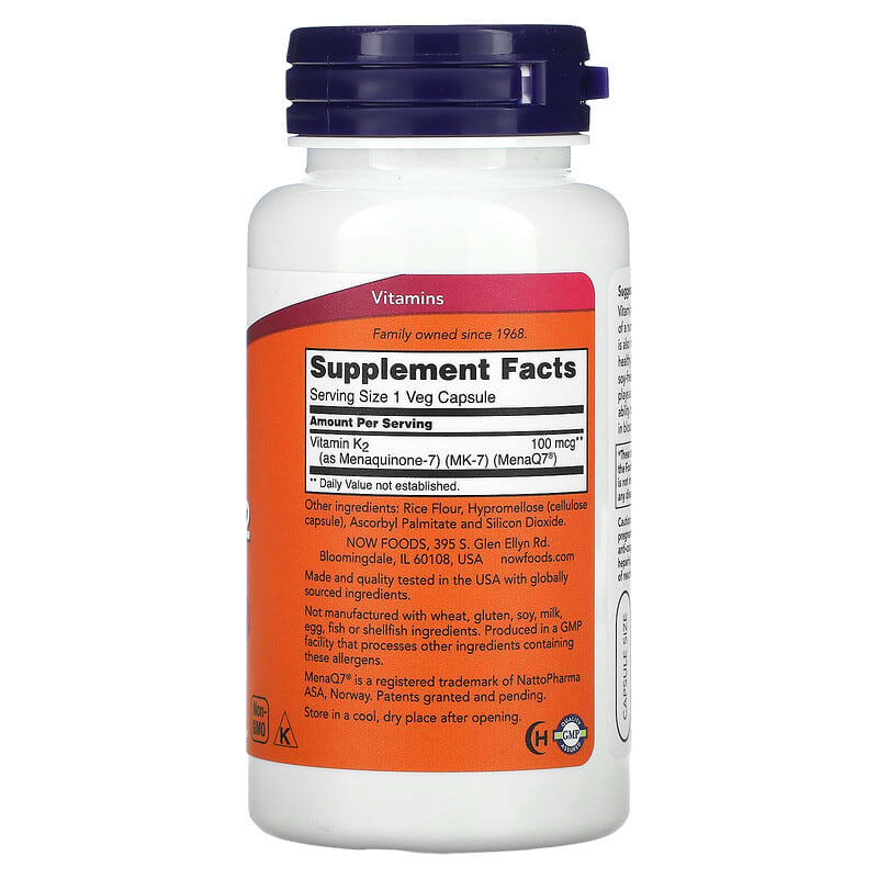 NOW Foods, MK-7 Vitamin K-2 , 100 mcg, 120 Veg Capsules 733739009937