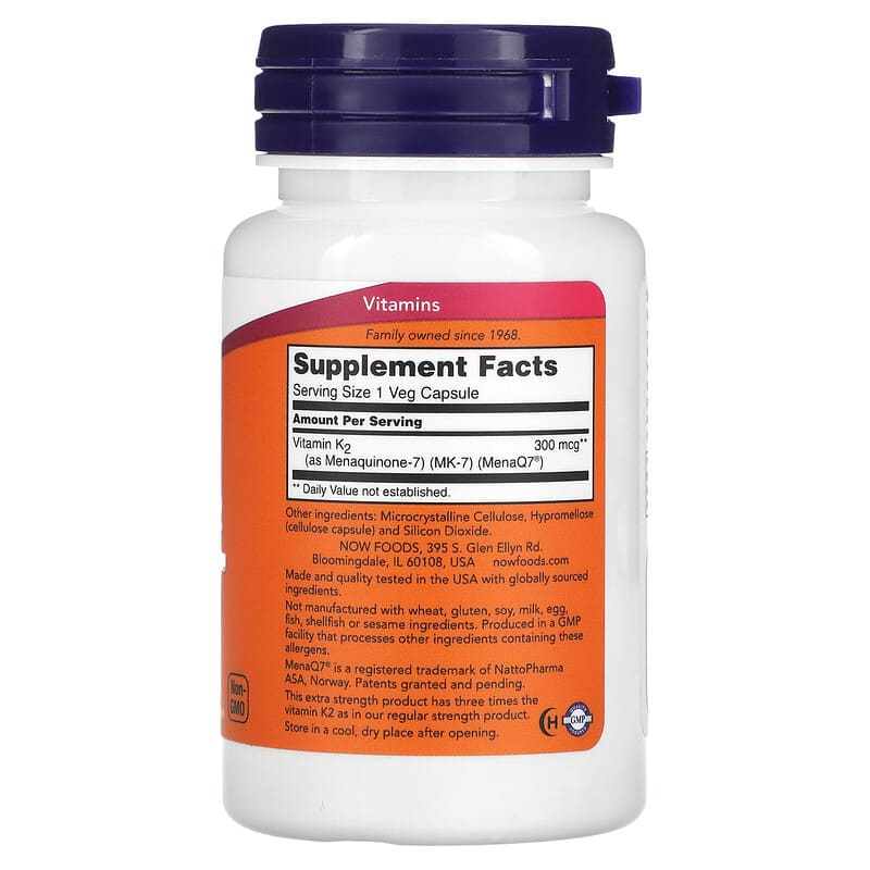 NOW Foods, MK-7 Vitamin K-2, Extra Strength, 300 mcg, 60 Veg Capsules 733739009944