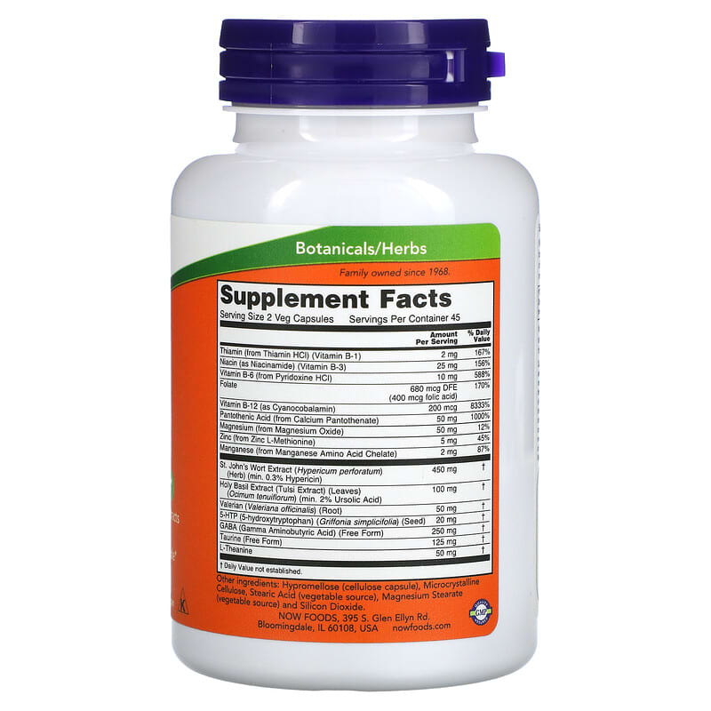 NOW Foods, Mood Support with St. John's Wort, 90 Veg Capsules 733739033512