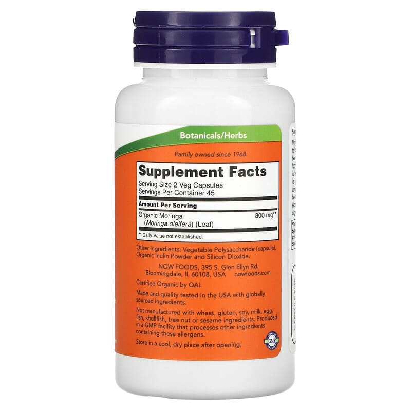 NOW Foods, Moringa Leaf, 90 Veg Capsules 733739040206