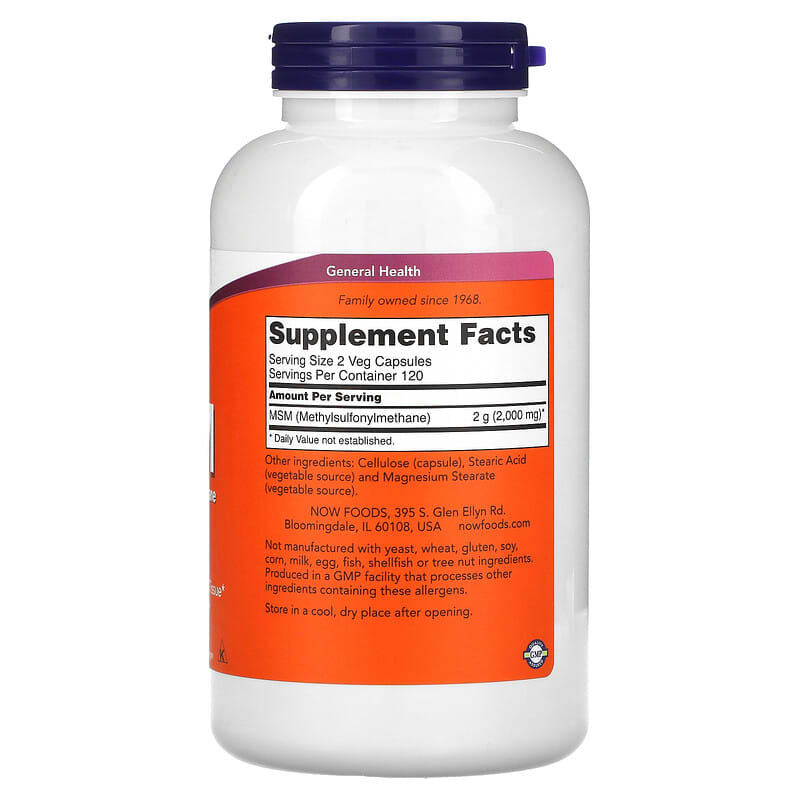 NOW Foods, MSM, 1,000 mg, 240 Veg Capsules 733739021212