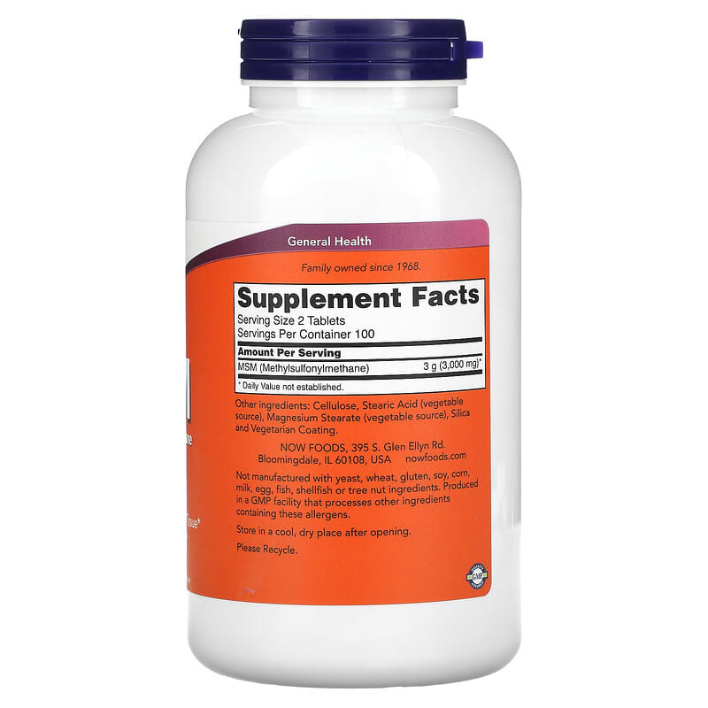 NOW Foods, MSM, 1,500 mg, 200 Tablets 733739021311