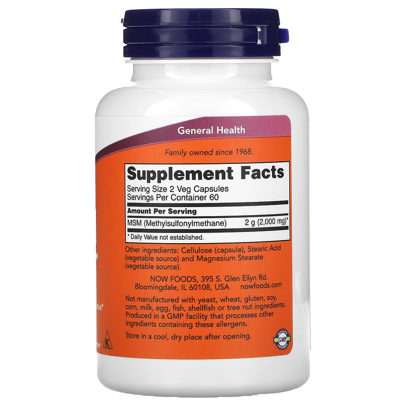 NOW Foods, MSM, Methylsulfonylmethane, 1,000 mg, 120 Veg Capsules 733739021205