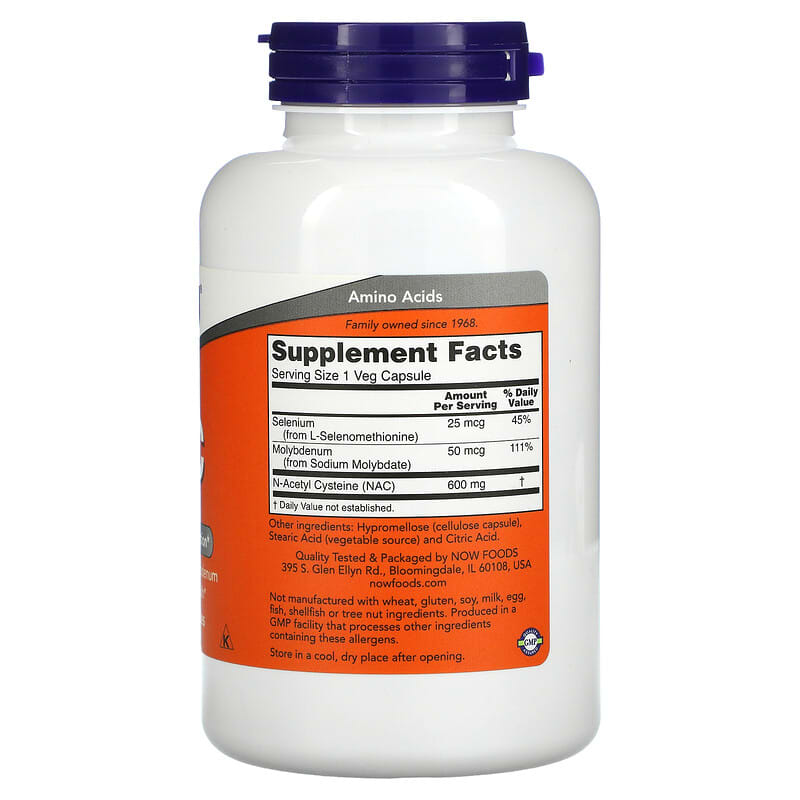 NOW Foods, NAC, 600 mg, 250 Veg Capsules 733739000866