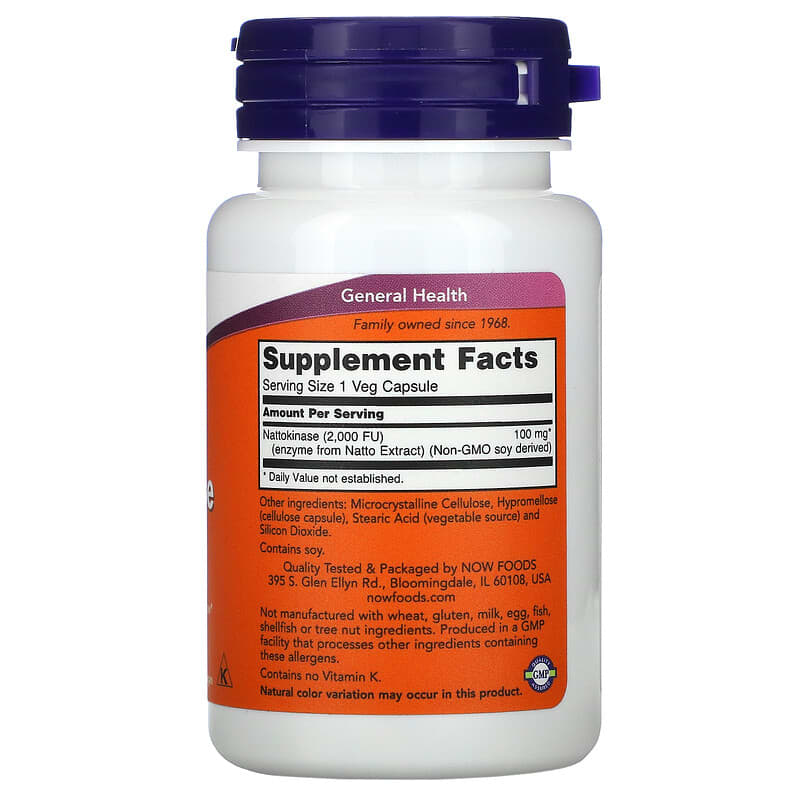 NOW Foods, Nattokinase, 100 mg, 60 Veg Capsules 733739031402