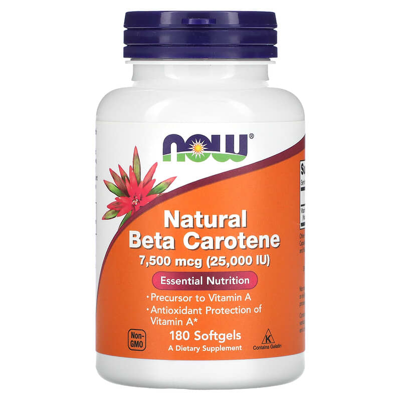 NOW Foods Natural Beta Carotene 7,500 mcg (25,000 IU) 180 Softgels 733739003225
