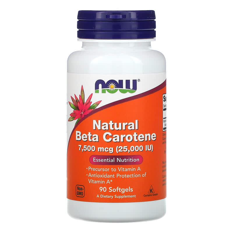 NOW Foods Natural Beta Carotene 7,500 mcg (25,000 IU) 90 Softgels 733739003201