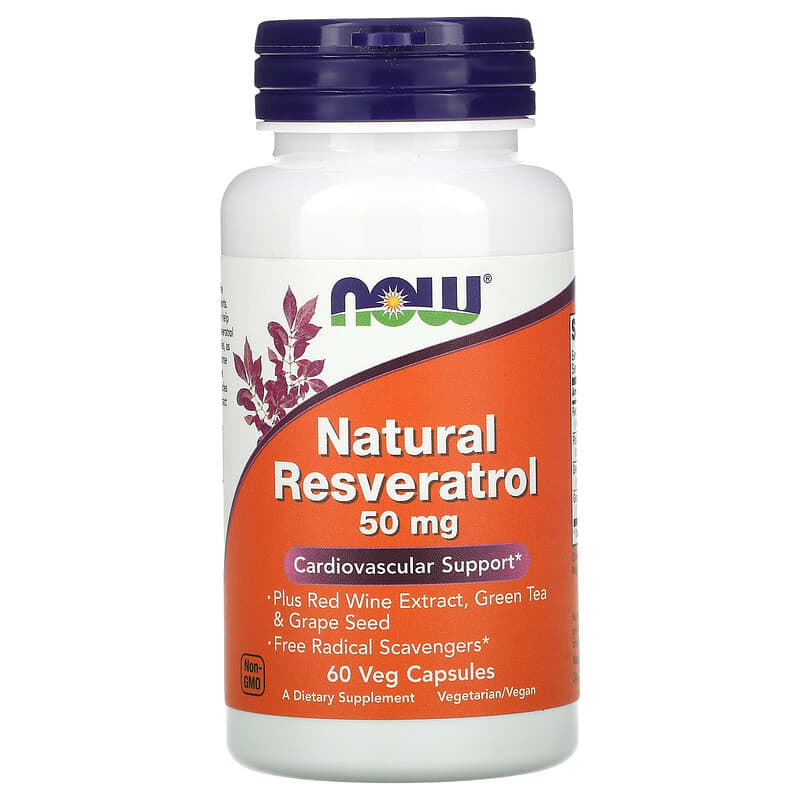 NOW Foods Natural Resveratrol 50 mg 60 Veg Capsules 733739033390