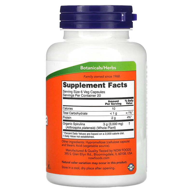 NOW Foods, Natural Spirulina, 500 mg, 120 Veg Capsules 733739027023