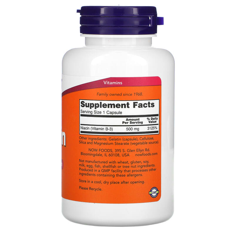 NOW Foods, Niacin, 500 mg, 100 Capsules 733739004819