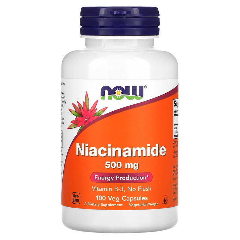 NOW Foods Niacinamide 500 mg 100 Veg Capsules 733739004789