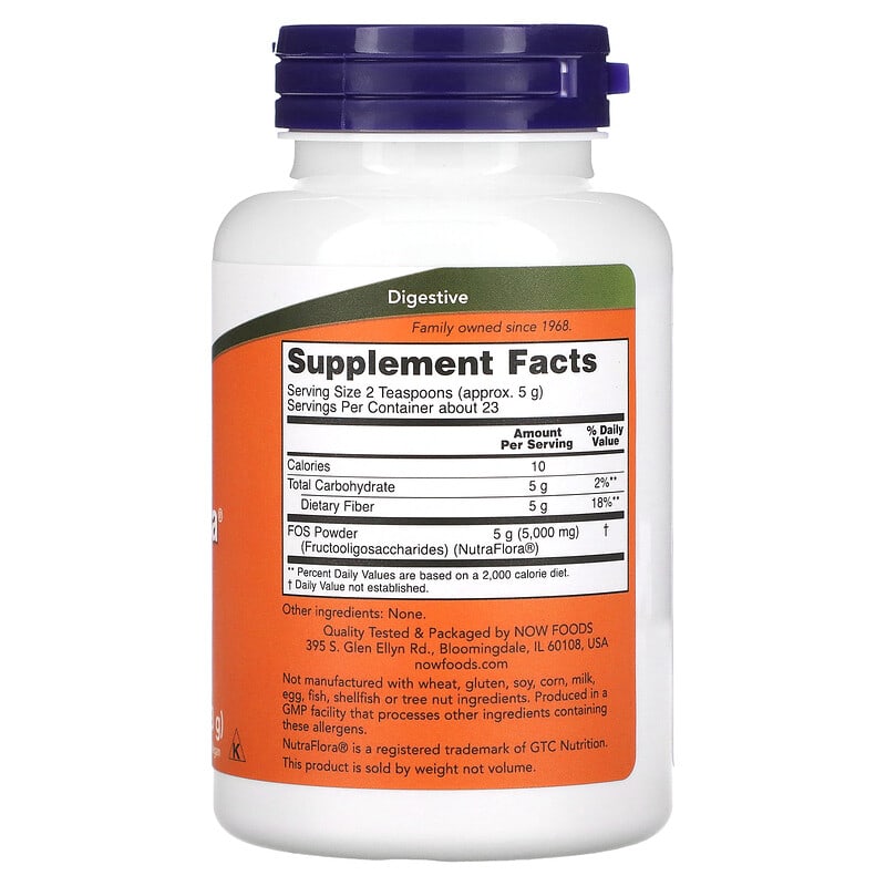 NOW Foods, NutraFlora FOS, Pure Powder, 4 oz (113 g) 733739029423