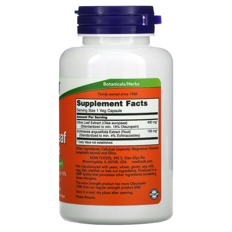 NOW Foods, Olive Leaf Extract, 100 Veg Capsules 733739047465