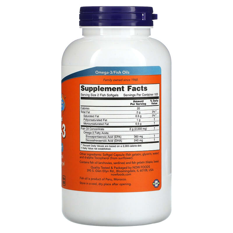 NOW Foods, Omega-3, 180 EPA /120 DHA, 200 Fish Softgels 733739016485