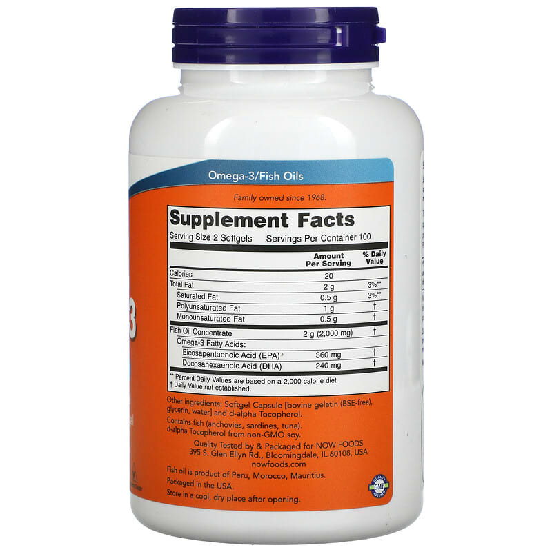 NOW Foods, Omega-3, 180 EPA /120 DHA, 200 Softgels 733739016522