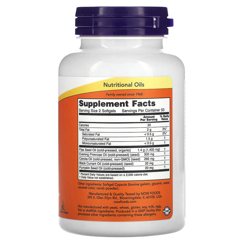 NOW Foods, Omega 3-6-9, 1,000 mg, 100 Softgel 733739018359