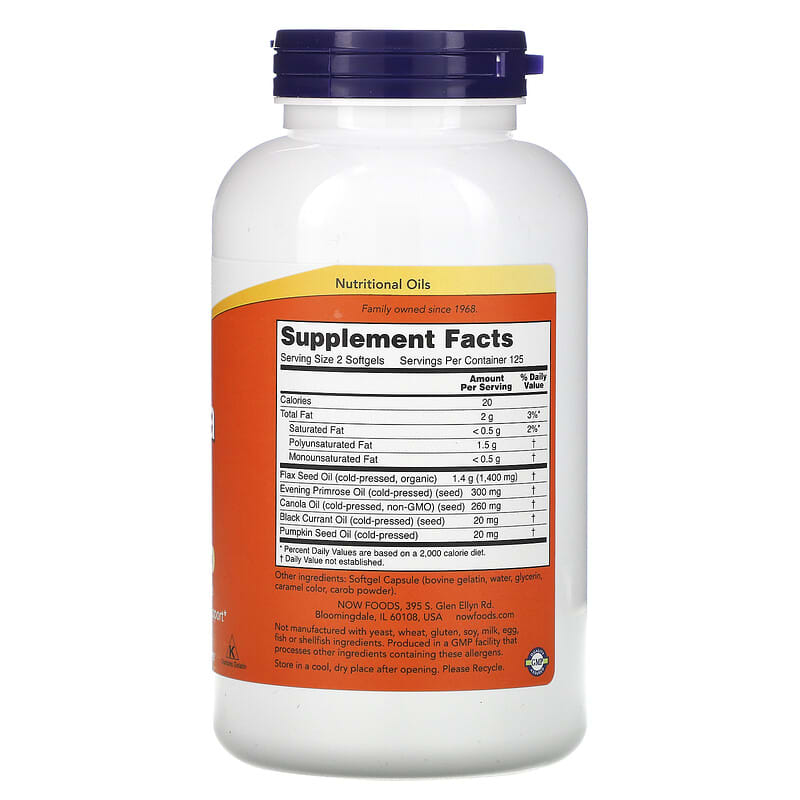 NOW Foods, Omega 3-6-9, 1,000 mg, 250 Softgels 733739018373