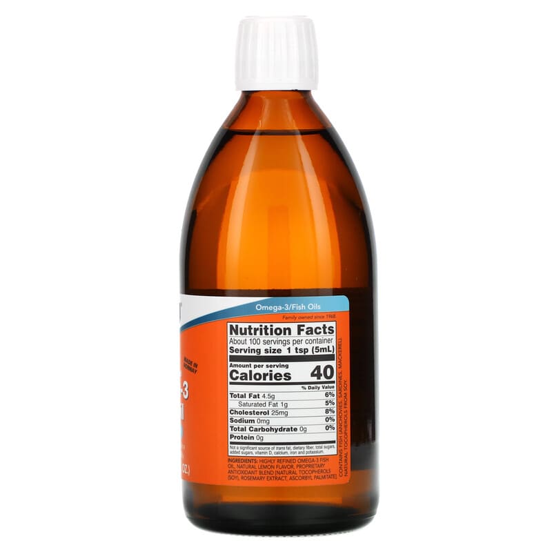 NOW Foods, Omega-3 Fish Oil, Lemon Flavored, 16.9 fl oz (500 ml) 733739016607