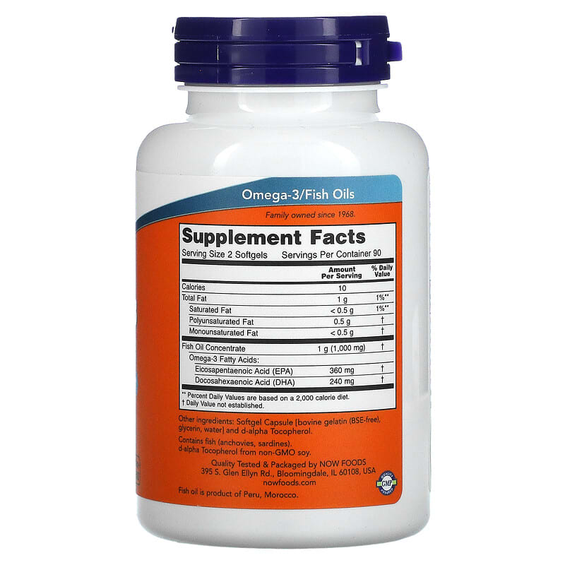 NOW Foods, Omega-3 Mini Gels, 180 EPA / 120 DHA, 180 Softgels 733739016850