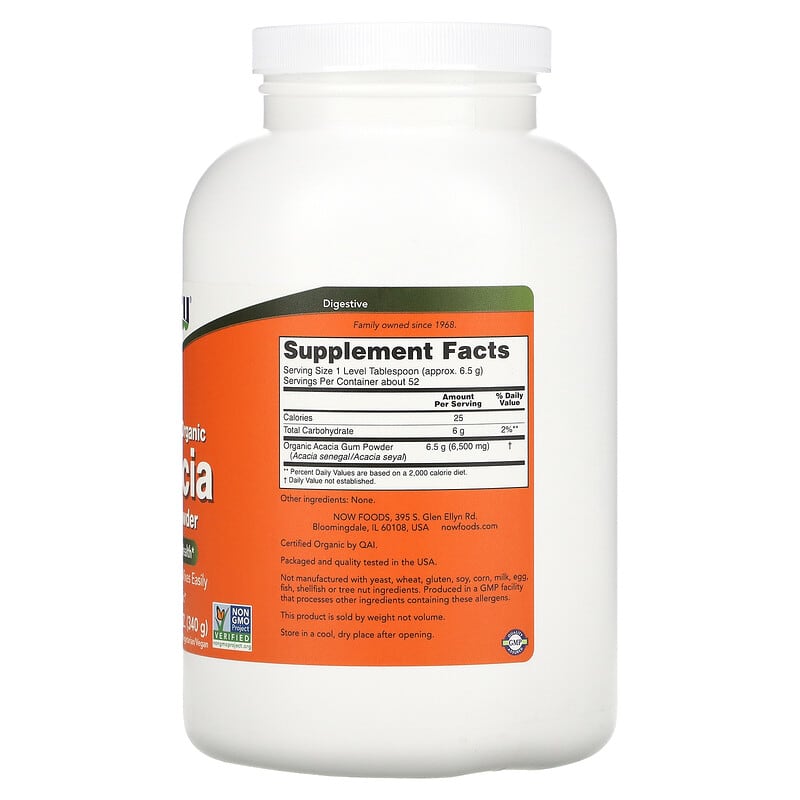 NOW Foods, Organic Acacia Pure Powder, 12 oz (340 g) 733739059055
