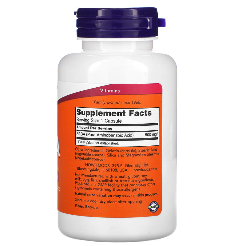 NOW Foods, PABA, 500 mg, 100 Capsules 733739004857