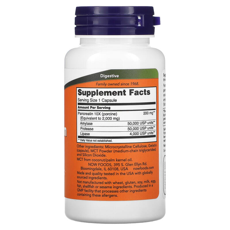 NOW Foods, Pancreatin 2000, 100 Capsules 733739029454