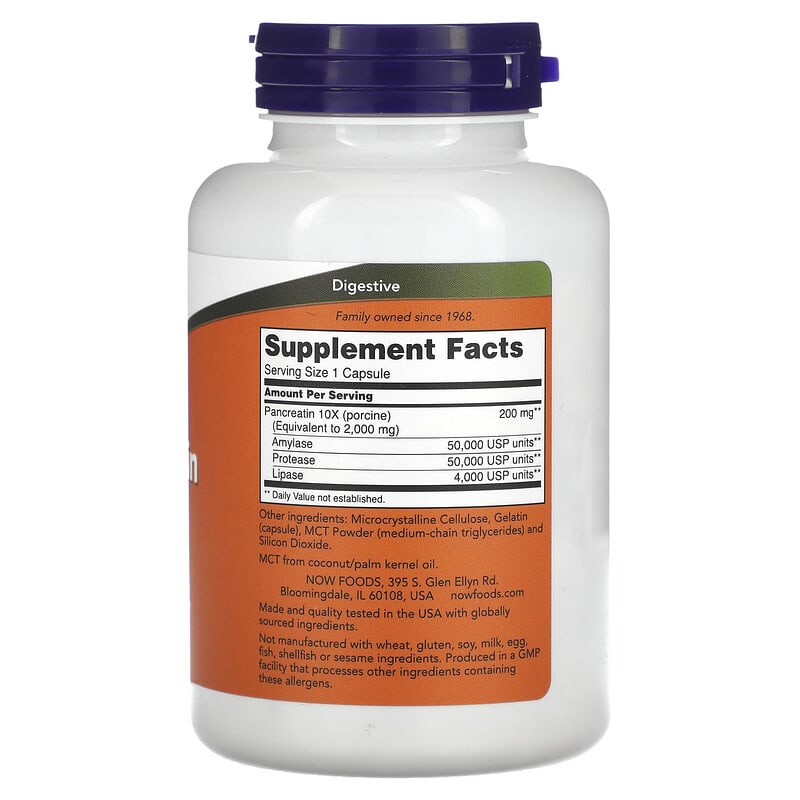 NOW Foods, Pancreatin 2000, 250 Capsules 733739029461