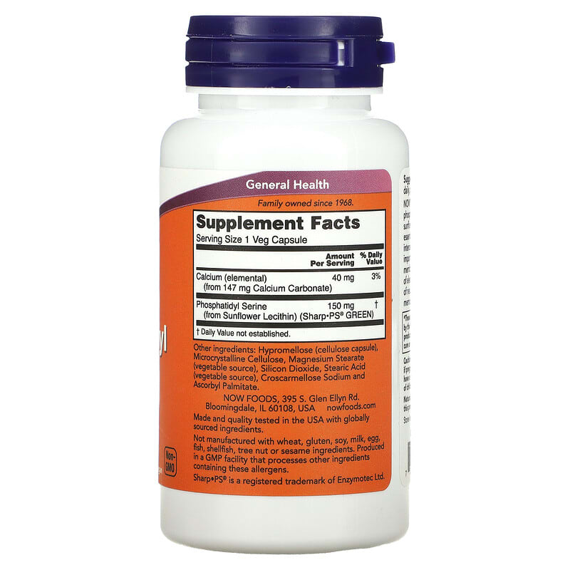 NOW Foods, Phosphatidyl Serine, Soy-Free, 150 mg, 60 Veg Capsules 733739023896